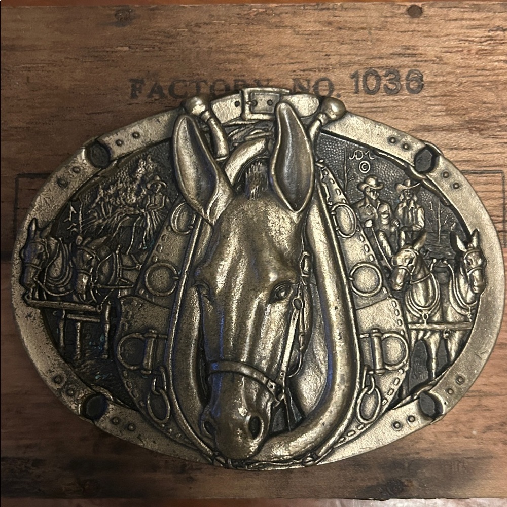 Vintage Solid Brass Horse Head Belt Buckle Western Cowboy Equestrian